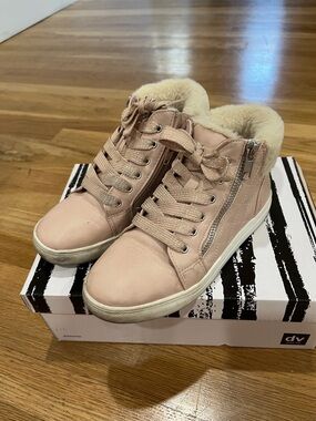 Girls Pink Faux-Fur High-Top Sneakers